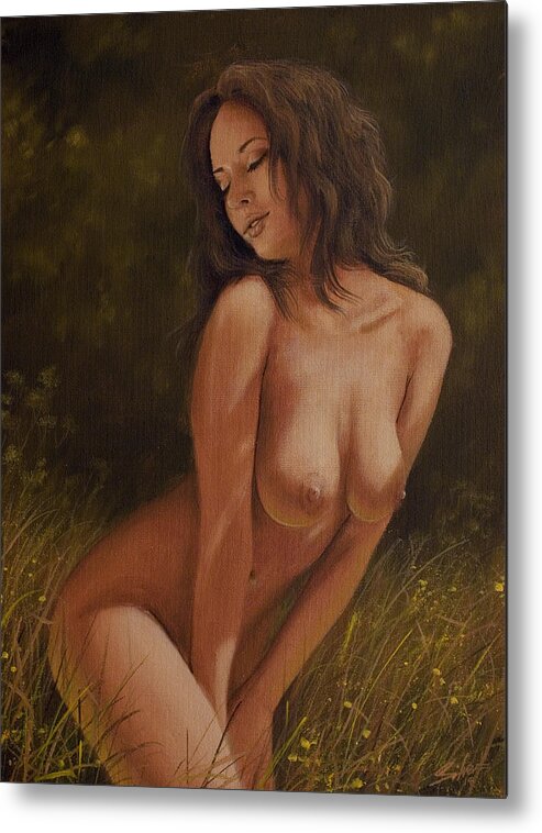 Erotic Metal Print featuring the painting Nature Girl V by John Silver
