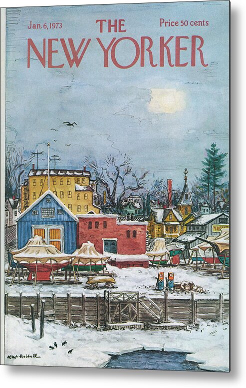 Town Metal Print featuring the painting New Yorker January 6th, 1973 by Albert Hubbell