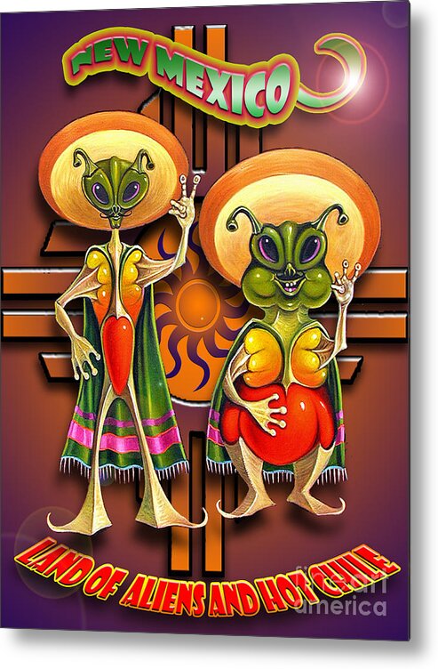 Ufo Metal Print featuring the painting New Mexico Land of Aliens and Hot Chile by Ricardo Chavez-Mendez