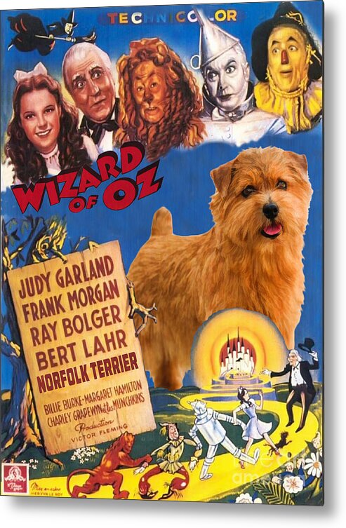 Norwich Terrier Metal Print featuring the painting Norfolk Terrier Art Canvas Print - The Wizard of Oz Movie Poster by Sandra Sij