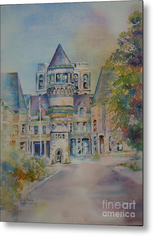 Mansfield Metal Print featuring the painting Ohio State Reformatory by Mary Haley-Rocks