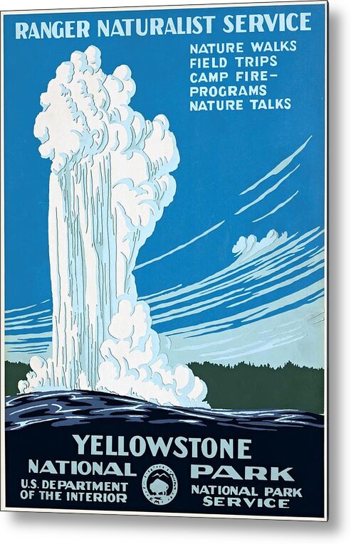 Yellowstone National Park Metal Print featuring the painting Old Faithful Yellowstone National Park poster ca 1938 by Vincent Monozlay