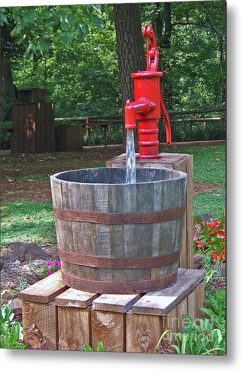 Red Pump Metal Print featuring the photograph Old Red Water Pump by Val Miller