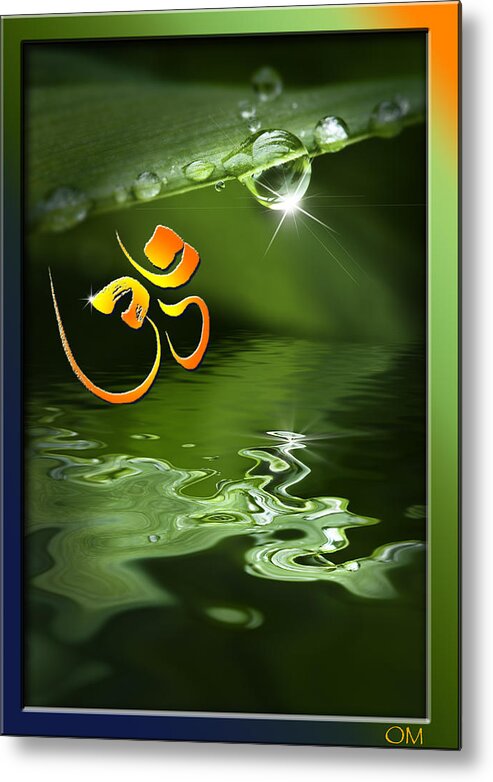 Om Metal Print featuring the mixed media Om on green with dew drop by Peter V Quenter