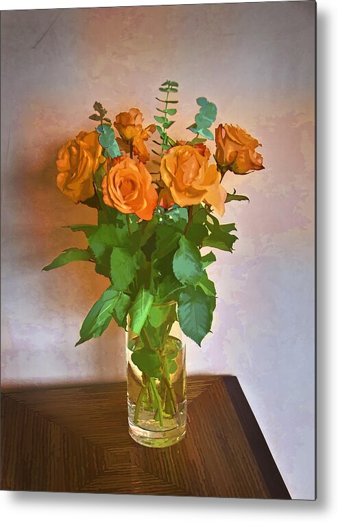 Roses Metal Print featuring the photograph Orange and Green by John Hansen