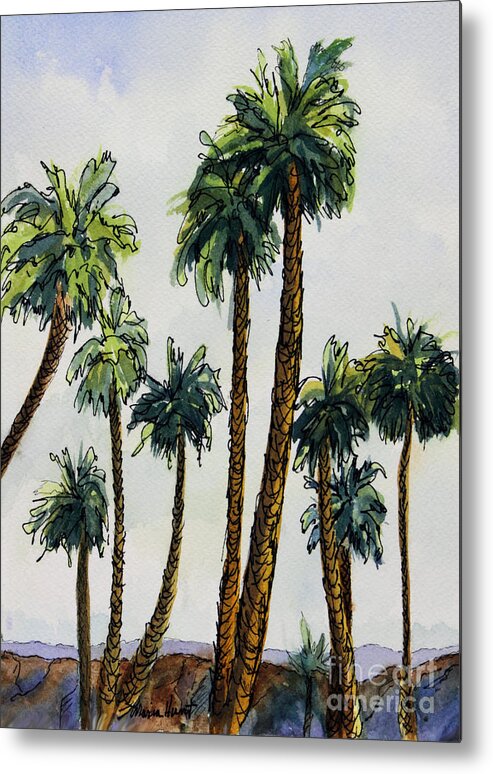 Palms Metal Print featuring the painting Things are looking up.. by Maria Hunt