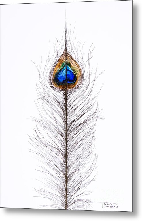 Abstract Metal Print featuring the painting Peacock Abstract by Tara Thelen