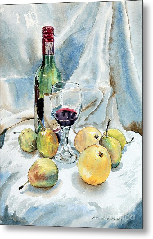 Pears Metal Print featuring the painting Pears and Wine by Joey Agbayani