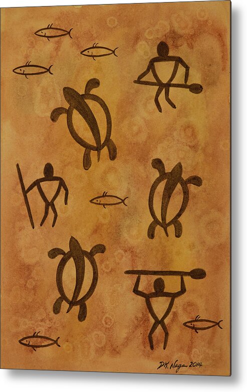 Hawaiian Metal Print featuring the painting Petroglyph Wall by DK Nagano