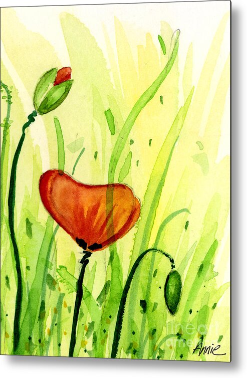 Poppies Metal Print featuring the painting Poppy Field 2 of 2 by Annie Troe