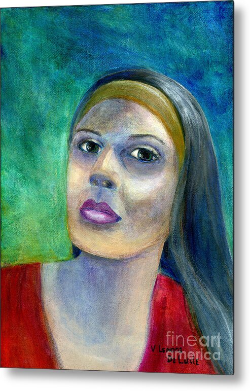Portrait Metal Print featuring the painting Portrait Art Woman in Red by Lenora De Lude