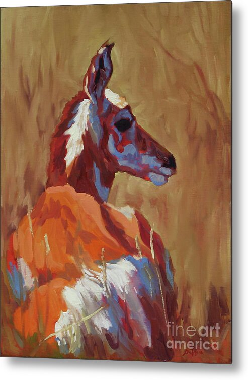 Pronghorn Metal Print featuring the painting Prairie Pal by Patricia A Griffin