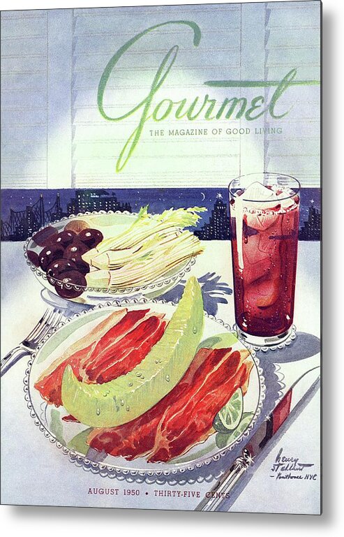 Food Metal Print featuring the photograph Prosciutto, Melon, Olives, Celery And A Glass by Henry Stahlhut