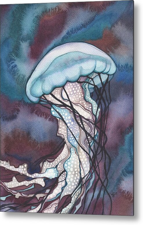 Marine Metal Print featuring the painting Purple Bold Jellyfish by Tamara Phillips
