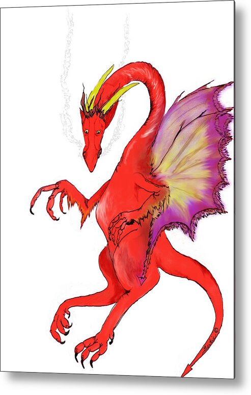 Red Metal Print featuring the painting Red Dragon by Bertie Edwards