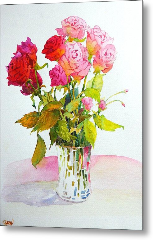 Red Roses Metal Print featuring the painting Red roses by Celine K Yong