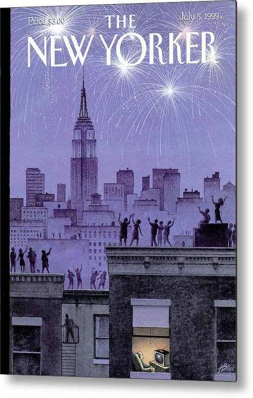 Harry Bliss Hbl Metal Print featuring the painting Rooftop Revelers Celebrate New Year's Eve by Harry Bliss