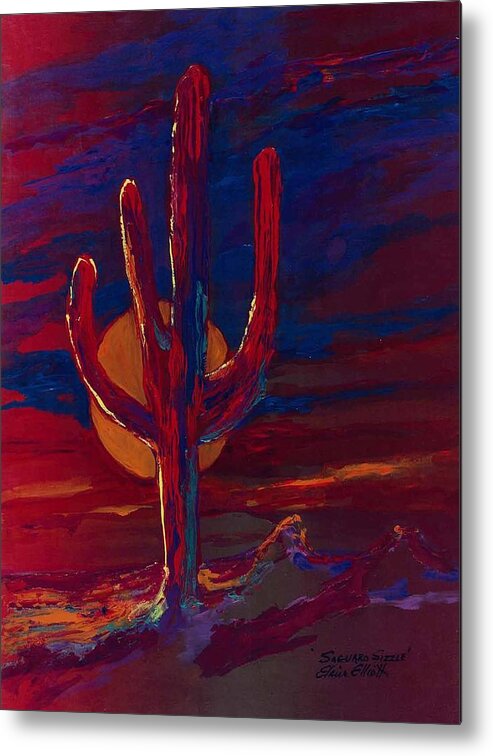 Hot Metal Print featuring the painting Saguaro Sizzle by Elaine Elliott