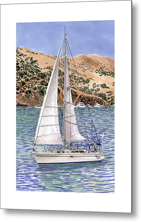 Watercolor Art Of Sailing Around Catalina Island By Jack Pumphrey Metal Print featuring the painting Sailing Catalina Island Sailing Sunday by Jack Pumphrey