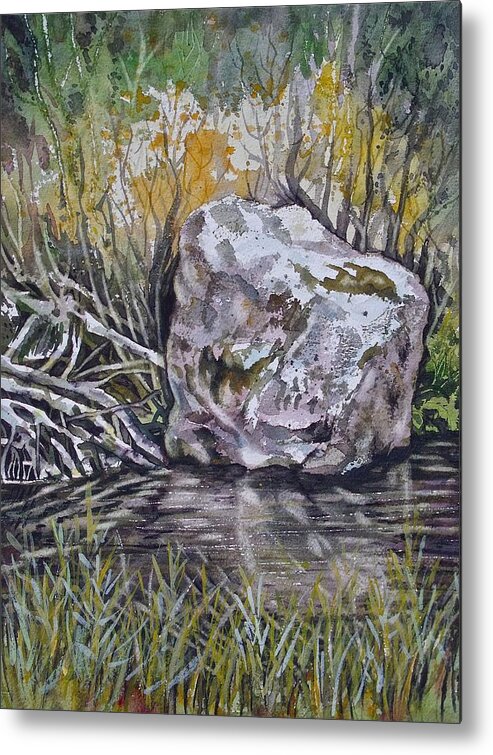 San Poil Wa Metal Print featuring the painting San Poil River Rock by Lynne Haines