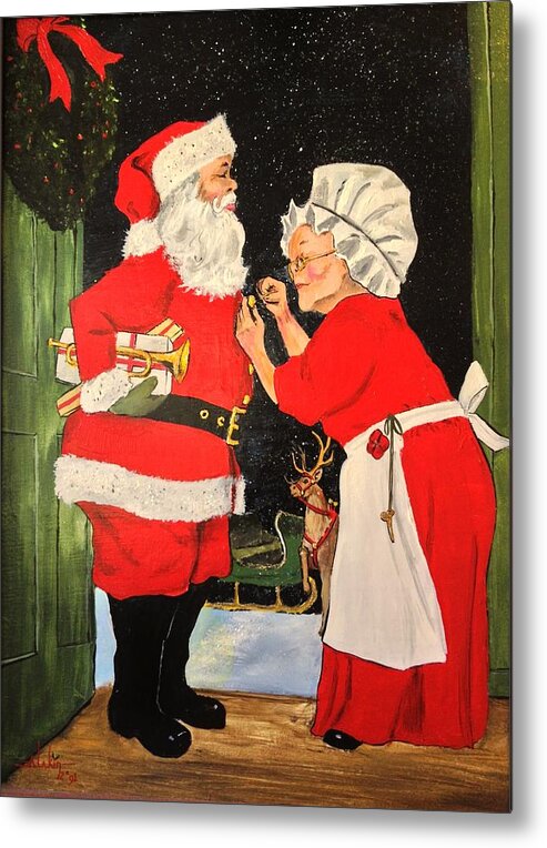 Christmas Metal Print featuring the painting Santa and Mrs by Alan Lakin