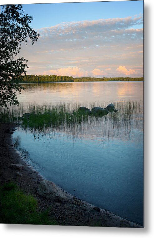 Water's Edge Metal Print featuring the photograph Scandinavia Finland Summer Lake Sunset by Ssiltane