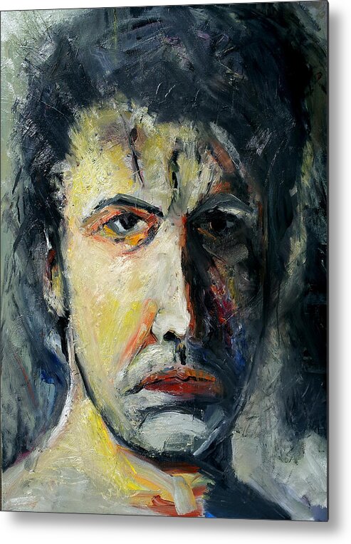 Self Portrait Metal Print featuring the painting Self Portrait Gray Green by John Gholson