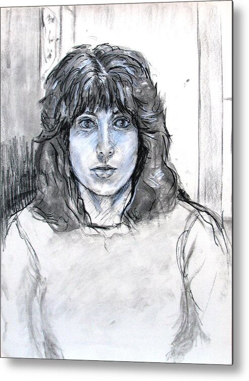 Portrait Metal Print featuring the drawing Self Portrait in Charcoal and Chalk by Anita Dale Livaditis