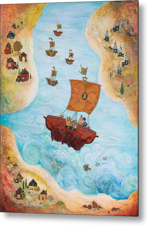 Ancient Metal Print featuring the painting Ships by Michoel Muchnik
