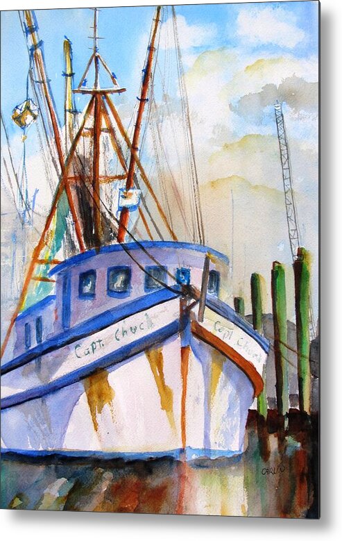 Boat Metal Print featuring the painting Shrimp Fishing Boat by Carlin Blahnik CarlinArtWatercolor