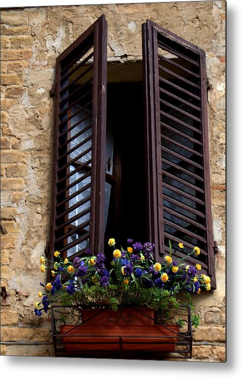 Italy Metal Print featuring the photograph Shutters and Flowers by Caroline Stella