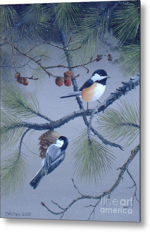 Black Capped Chickadee Metal Print featuring the painting Slim Pickings by Michael Allen