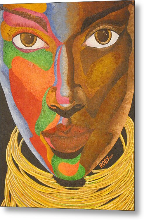 Colorful Focused Face With African Features Metal Print featuring the painting Spectrum by William Roby