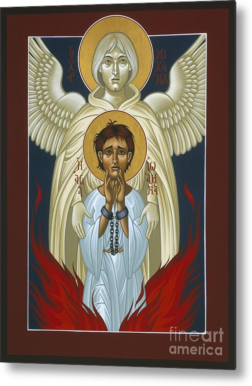 St. Joan Of Arc Metal Print featuring the painting St. Joan of Arc with St. Michael the Archangel 042 by William Hart McNichols