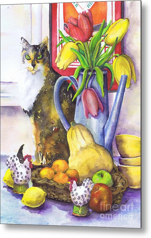 Cat Metal Print featuring the painting Still Life With Cat by Susan Herbst