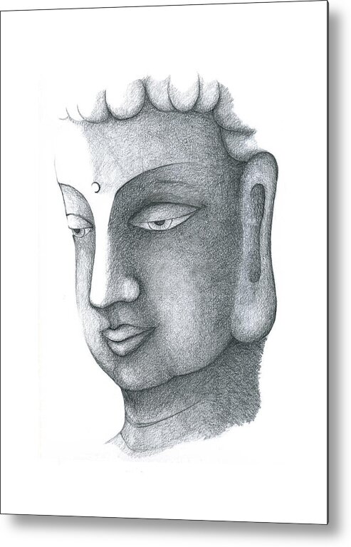 Buddha Metal Print featuring the drawing Stillness by Keiko Katsuta