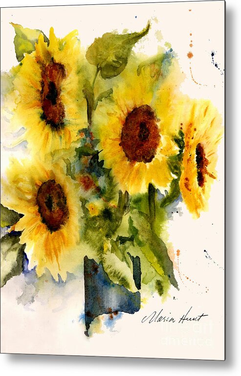 Sunflowers In A Vase Metal Print featuring the painting Autumn's Sunshine by Maria Hunt