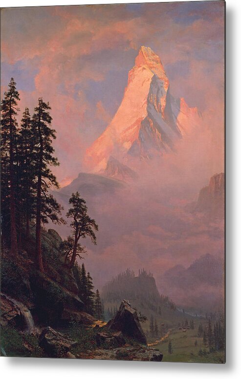 Albert Bierstadt Metal Print featuring the painting Sunrise on the Matterhorn by Albert Bierstadt