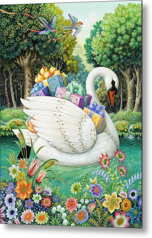 Birthday Metal Print featuring the painting Swan Boat by Lynn Bywaters