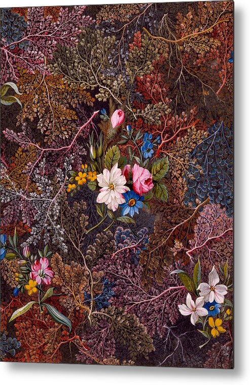 Textile Metal Print featuring the painting Antique Floral Textile Pattern by William Kilburn