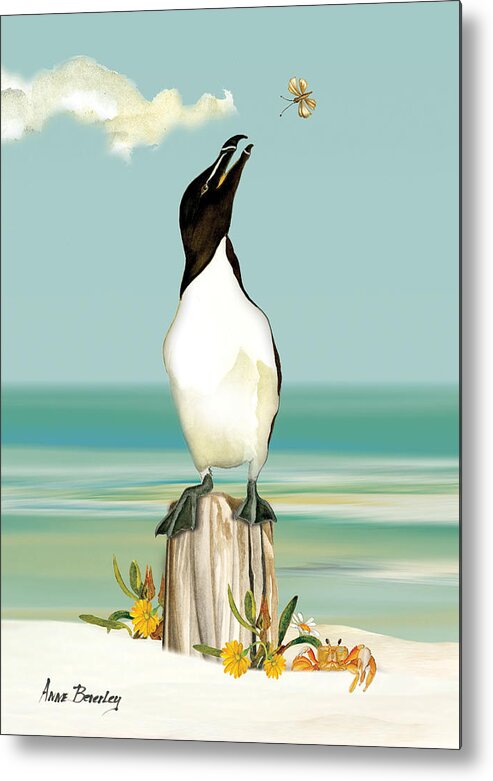 Razorbill Metal Print featuring the painting The Penguin has Landed by Anne Beverley-Stamps
