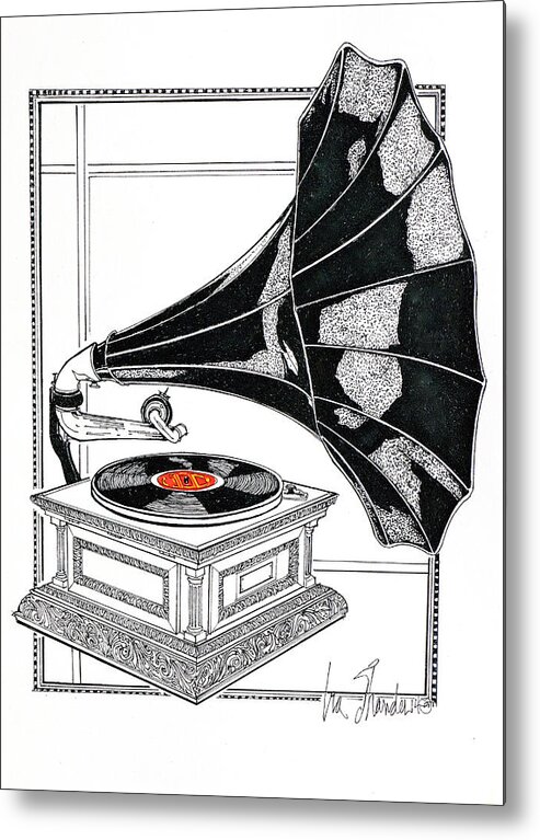 Phonographs Metal Print featuring the drawing The Real Caruso by Ira Shander
