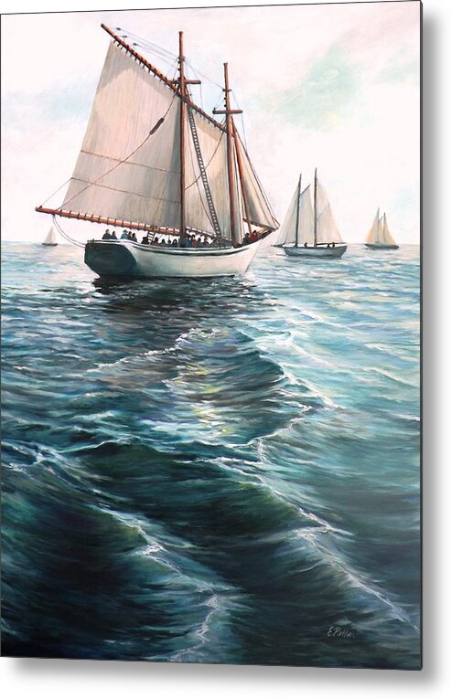 Ocean Metal Print featuring the painting The Schooners by Eileen Patten Oliver