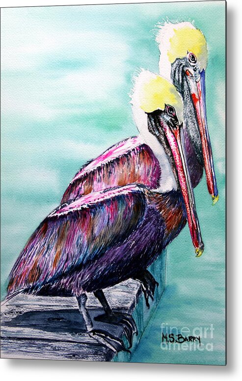 Pelicans Metal Print featuring the painting Till Death Do Us Part by Maria Barry