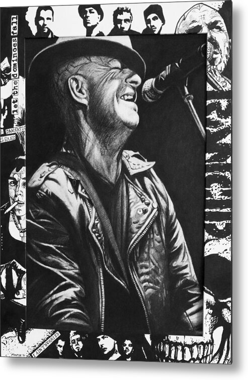 Tim Armstrong Rancid Charcoal Ink Portrait Rock Punk Black And White Metal Print featuring the drawing Tim Armstrong by Steve Hunter