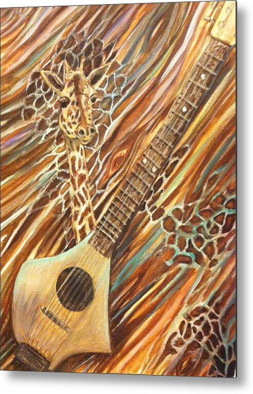 Traveling Guitar Metal Print featuring the painting Traveling Giraffe by Linda Markwardt