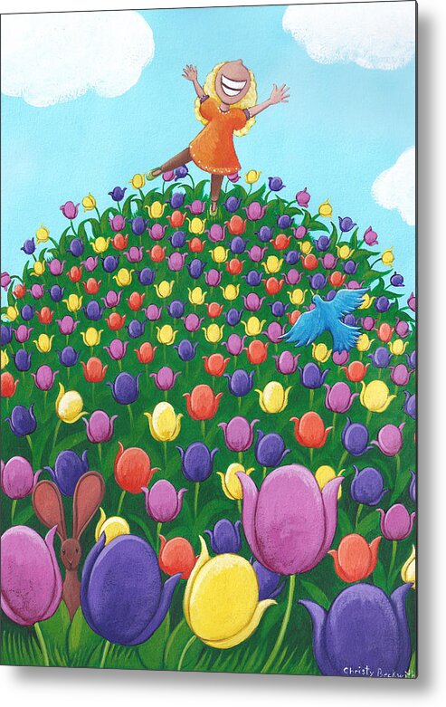 Girl Metal Print featuring the painting Tulip Time Painting by Christy Beckwith