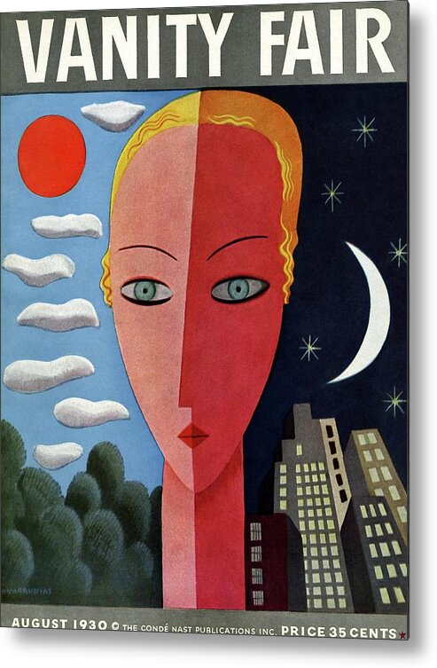 Illustration Metal Print featuring the photograph Vanity Fair Cover Featuring A Woman's Face Split by Miguel Covarrubias