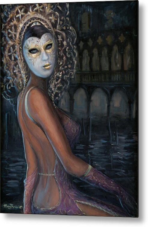 Mask Metal Print featuring the painting Venetian Gold by Marco Busoni