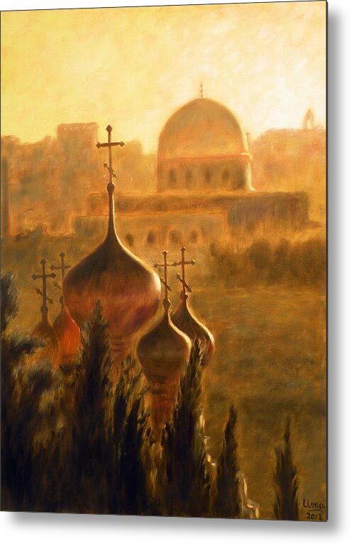 View From The Mount Of Olives Metal Print featuring the painting View from the Mount of Olives Jerusalem by Uma Krishnamoorthy